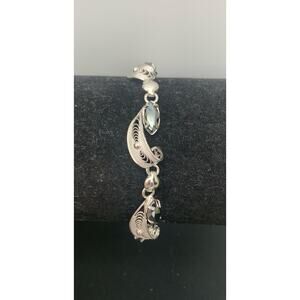 Vntg Sorrento Sterling Silver Filigree Hematite Rhinestone Mid Century Bracelet
